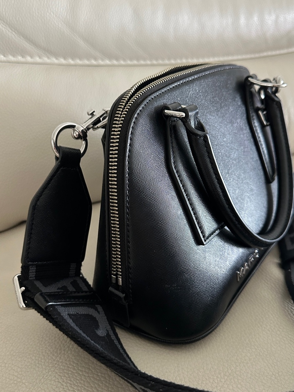 Marc Jacobs Black Leather Dome Satchel with Webbing Strap - Picture 6 of 9